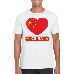 T-shirt wit China vlag in hart wit heren - Feestshirts