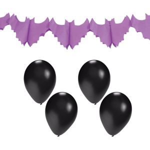 Halloween/horror thema feestslinger - vleermuis - papier - 300 cm - incl. 10x ballonnen zwart - Vlaggenlijnen