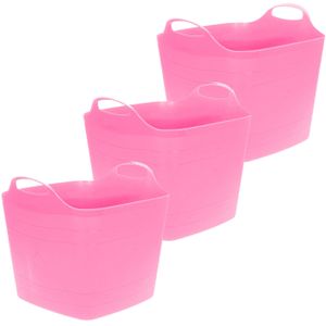 Excellent Houseware Flexibele emmer - 3x - roze - 25 liter - kunststof - vierkant - 35 x 38 cm