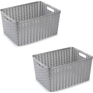 4x Zilveren geweven opbergboxen/opbergmanden 18 liter kunststof - Opbergbox