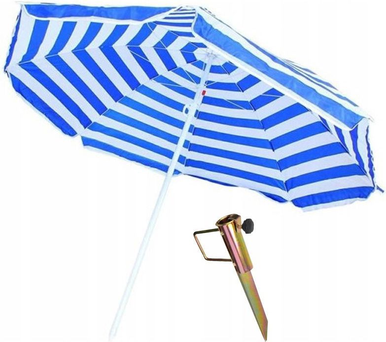 Blauw/wit gestreepte strand/camping parasol 165 cm met grondpen/haring -  Parasols (tuinartikelen) | € 24 bij Primodo.nl | beslist.nl