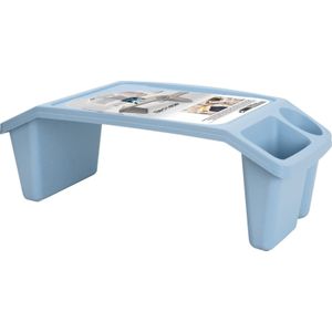 Dienblad/schoottafel kunststof met opbergvakjes blauw 60 x 30 x 21 cm - Ontbijt serveerbladen/dienbladen