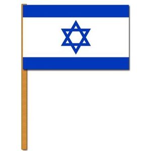 Luxe zwaaivlag op stok vlag Israel 30 x 45 cm - zwaaivlaggen