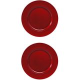 6x stuks diner borden/onderborden rood met glitters 33 cm - Onderborden