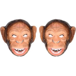 Set van 2x stuks plastic apen dieren verkleed masker voor volwassenen - Verkleedmaskers