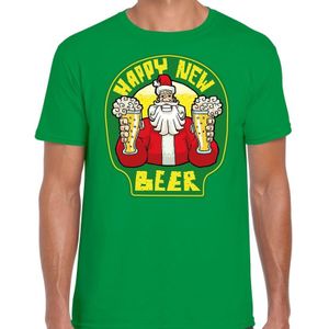 Groen fout kerstshirt / t-shirt proostende Santa happy new beer voor heren - kerst t-shirts
