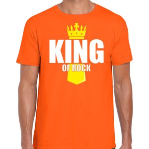 Koningsdag t-shirt King of rock met kroontje oranje voor heren - Feestshirts