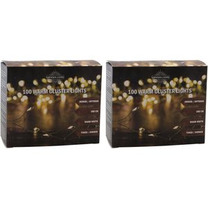 Set van 2x stuks cluster timer draadverlichting met 100 warm witte lampjes 250 cm - Kerstverlichting kerstboom