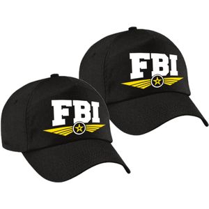 2x stuks fBI agent tekst pet / baseball cap zwart voor kinderen - Verkleedhoofddeksels