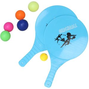 Beachball set blauw - kunststof - 6x multi kleur balletjes - rubber - strandbal speelset - Beachballsets