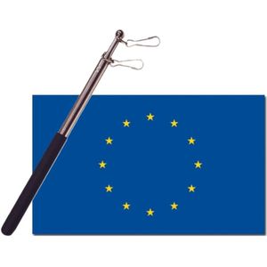 Landen vlag Europa - 90 x 150 cm - met compacte draagbare telescoop vlaggenstok - supporters - Vlaggen