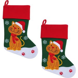 2x stuks kerstsok voor de kat /poes 45 cm huisdier kerstsokken - Kerstsokken