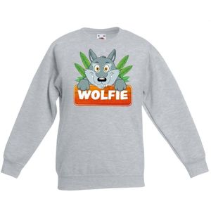 Dieren trui grijs met Wolfie de wolf voor kinderen - Sweaters kinderen