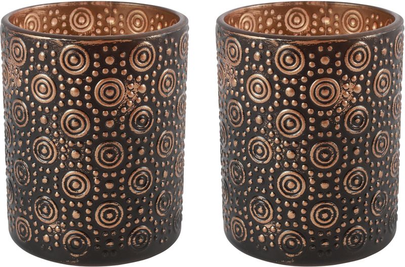 2x stuks luxe theelichthouder/kaarsenhouder - zwart/brons - glas - D10 x H12 cm - Windlichten