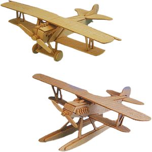 Set van 2x stuks houten bouwpakket speelgoed vliegtuigen - Speelgoed vliegtuigen