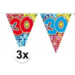 3x Mini vlaggenlijn feestversiering met leeftijd 30 - Vlaggenlijnen