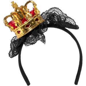 Carnaval verkleed koninginnen kroon - rood/goud - plastic - dames - op diadeem - Verkleedhoofddeksels