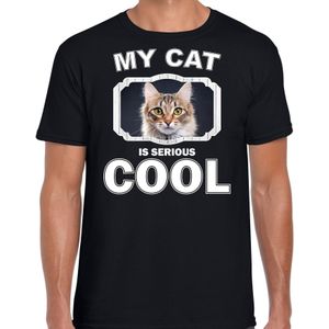 Bruine kat katten / poezen t-shirt my cat is serious cool zwart voor heren - T-shirts