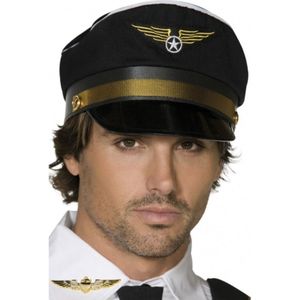 Piloten verkleed set - wings broche speldje - pilotenpet - zwart - heren/dames - carnaval - Verkleedhoofddeksels