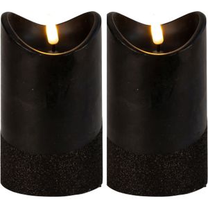 Led wax stompkaarsen - 2x - zwart - H12,5 x D7,5 cm - warm wit licht - 3D lont