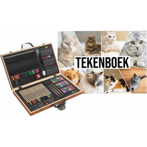 Complete teken/schilder doos 88-delig met een A4 Katten schetsboek - Potlodendozen