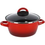 Rvs rode kookpan/pan met glazen deksel 16 cm 1 liter - Kookpannen
