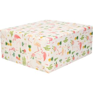 Roze flamingo en tropische print inpakpapier/cadeaupapier 200 x 70 cm - Cadeaupapier