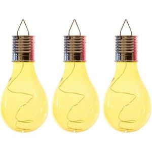 3x Solarlamp lampbolletjes/peertjes op zonne-energie 14 cm geel - Buitenverlichting