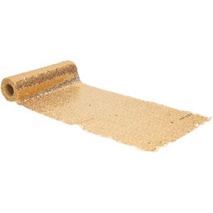 Santex Kerstdiner glitter tafelloper op rol - 2x - goud pailletten - 19 x 300 cm - polyester