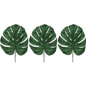 3x Monstera Deliciosa gatenplant kunsttakken groen 80 cm fluweel - Kunstplanten