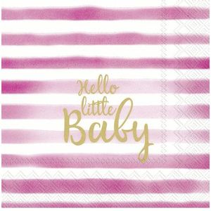 40x Roze 3-laags servetten Hello little baby 33 x 33 cm - Feestservetten