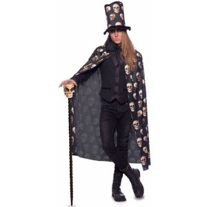 Verkleedcape Halloween met schedel print en hoed - Carnavalskostuums