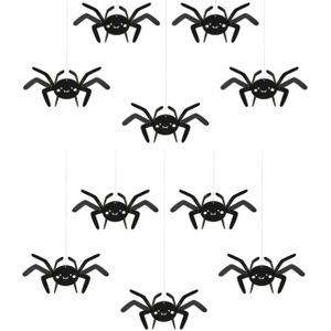 Halloween thema hangende spinnen - 10x - zwart - papier - 27 cm - Hangdecoratie