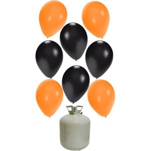 30x Helium ballonnen zwart/oranje 27 cm + helium tank/cilinder - Ballonnen