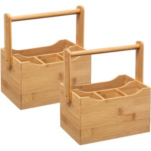 5Five Keuken gerei rekje/aanrecht spullen organizer - 2x - 20 x 14 x 24 cm - bamboe hout - met hengsel