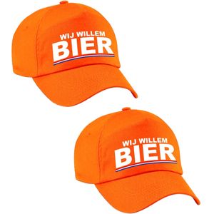2x stuks wij Willem BIER supporter pet / cap oranje voor Koningsdag/ EK/ WK - Verkleedhoofddeksels