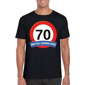 Verkeersbord 70 jaar t-shirt zwart heren - Feestshirts