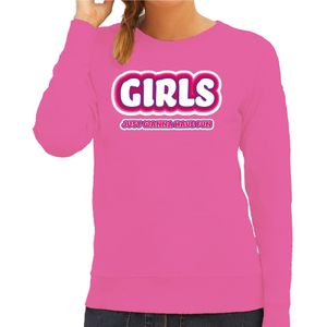 Verkleed sweater voor dames - girls just wanna have fun - roze - carnaval - Feesttruien