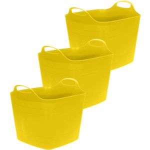Flexibele emmer - 3x - geel - 15 liter - kunststof - vierkant - 30 x 29 cm - Wasmanden