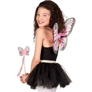 Verkleed set vlinder - vleugels en toverstokje - lichtroze - kinderen - Carnavalskleding/accessoires - Verkleedattributen