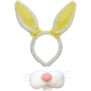 Paashaas/konijn verkleed set - oren diadeem met tandjes/snuitje - geel - voor volwassenen - Verkleedmaskers