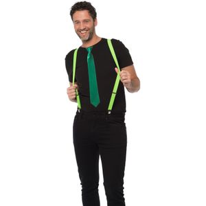 Carnaval verkleedset bretels en stropdas - groen - volwassenen/unisex - feestkleding accessoir - Verkleedattributen