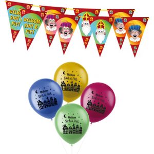 Sinterklaas versiering - Welkom Sint en Piet 2x vlaggenlijn van 6 meter en 30x ballonnen