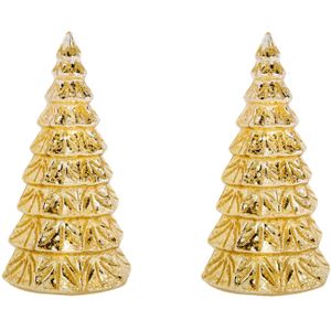 2x stuks led kaarsen kerstboom kaars goud D10 x H23 cm - LED kaarsen