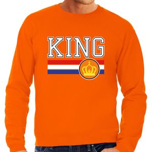 Grote maten King met Nederlandse vlag sweater oranje voor heren - Koningsdag truien - Feesttruien