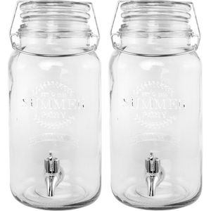 Chaks Drank dispenser/limonadetap - 2x - met tapje - 4 liter - glas - H30 x D20 cm