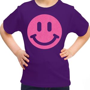 Verkleed T-shirt voor meisjes - smiley - paars - carnaval - feestkleding voor kinderen - Feestshirts