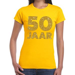 Geel vijftig jaar verjaardag shirt voor dames met gouden bedrukking - Feestshirts
