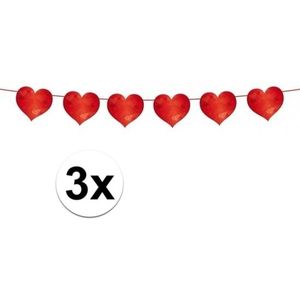 3x Valentijnsdag slinger met rode hartjes - Feestslingers