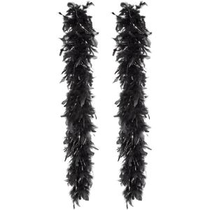 Carnaval verkleed boa met veren - 2x - zwart/zilver - 180 cm - 50 gram - Glitter and Glamour - Verkleed boa